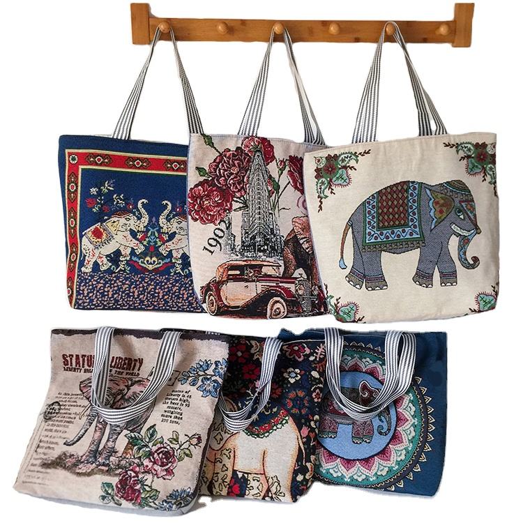 Boho Vintage Graphic Canvas Tote